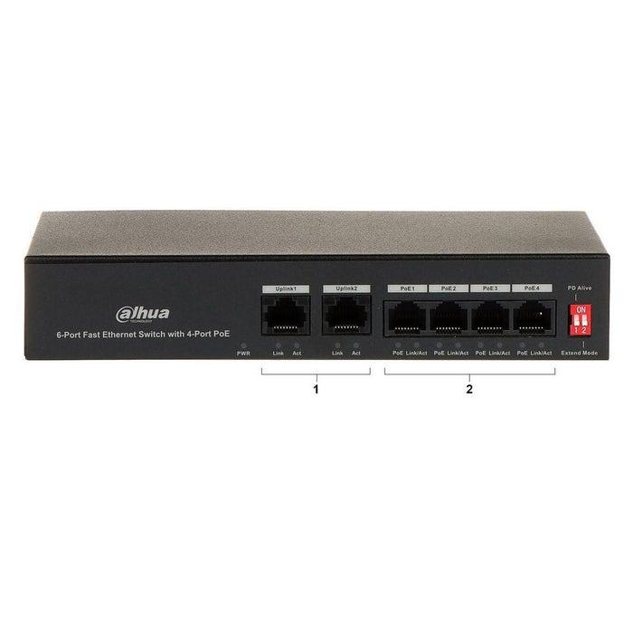 DH-PFS3006-4ET-36 Dahua 6-Port Fast Ethernet Switch with 4-Port PoE, 2-Port Uplink
