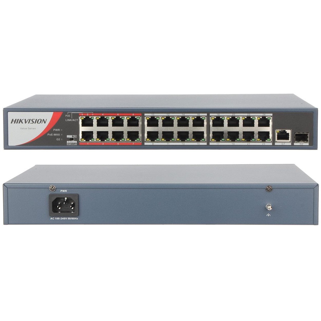 hikvision 24 port Gigabt unmanaged poe switch  سويتش هيكفيجن  24 منفذ سرعة جيجا بيت 1000/100/10