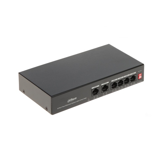 [Network291] DH-PFS3006-4ET-36 Dahua 6-Port Fast Ethernet Switch with 4-Port PoE, 2-Port Uplink